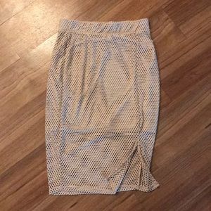 Tan textured pencil skirt